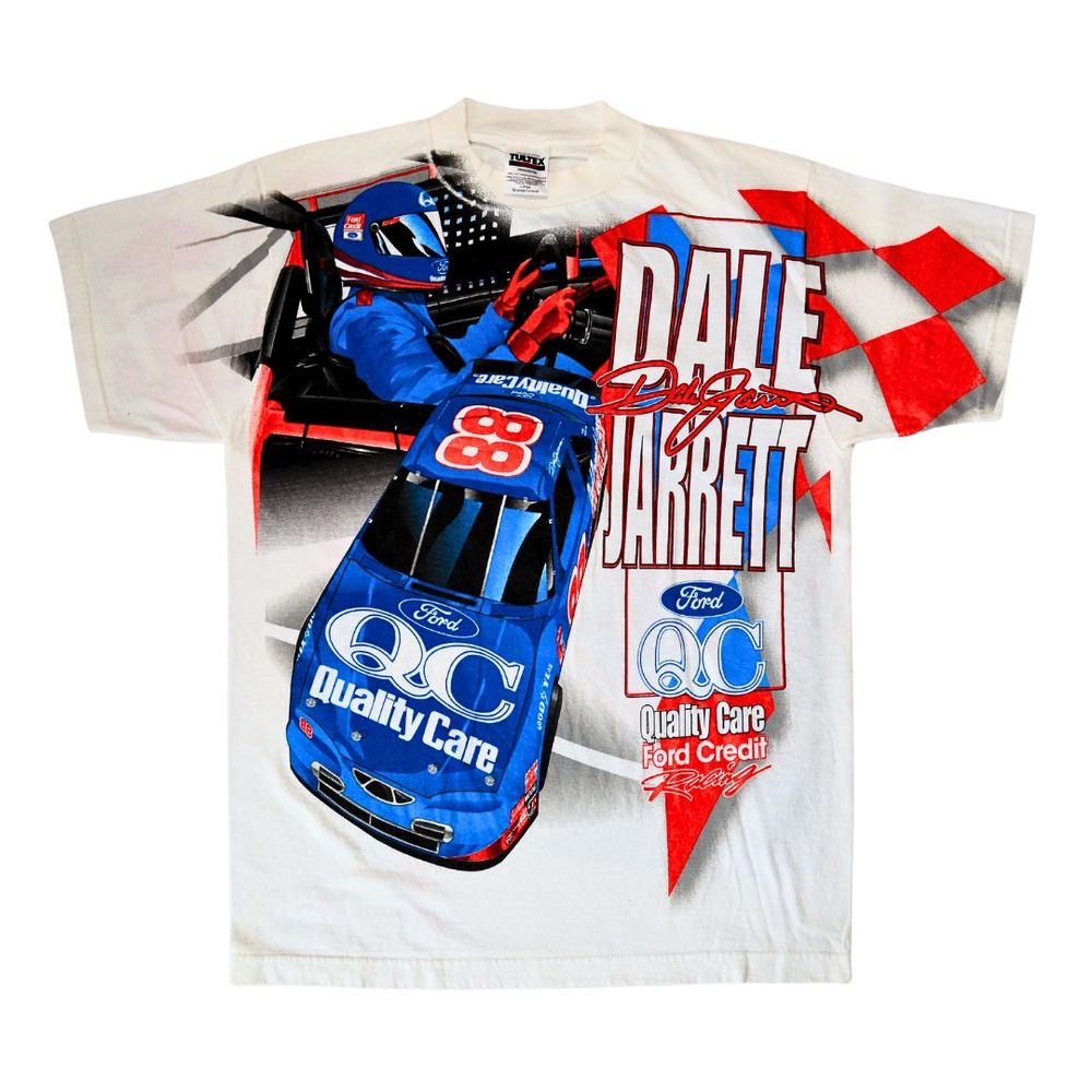Vintage NASCAR Dale Jarrett #88 All Over Print AOP T-Shirt [L] 1998 Ford QC 90s